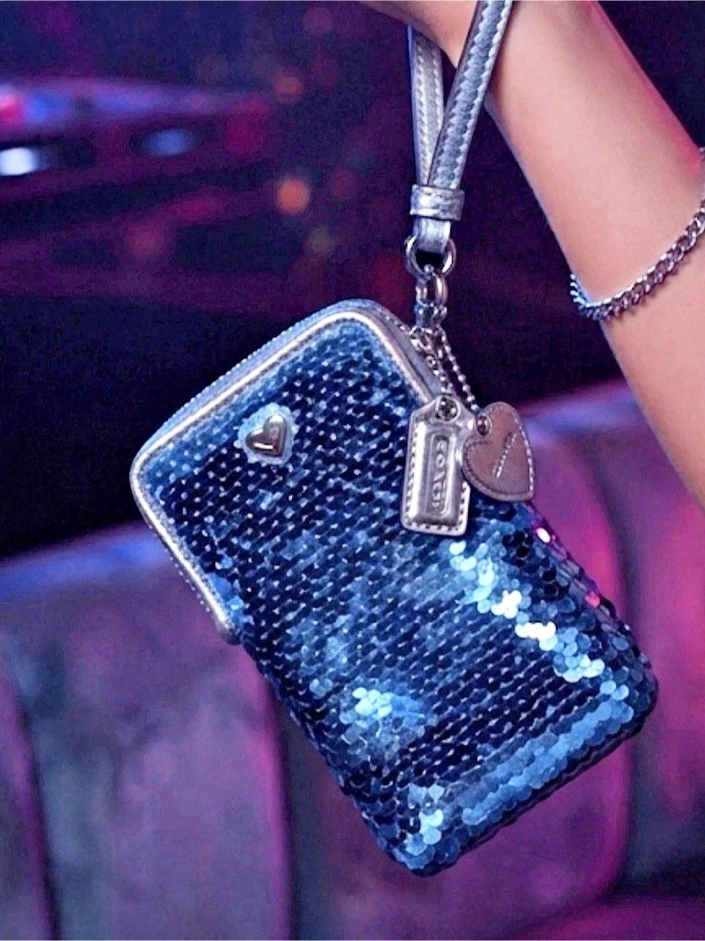 Coach Poppy Uni Pop Sequin Case Blue & Silver Mini Bag